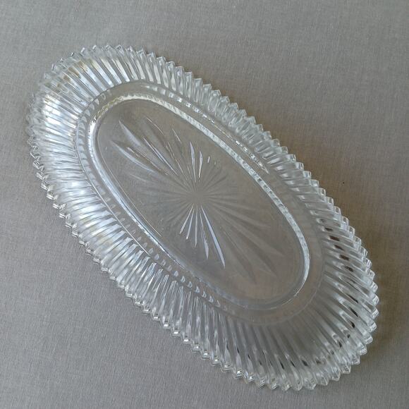 Vintage Clear Glass Oval Serving Dish starburst fan pattern 10" pressed Art Deco - Picture 2 of 6